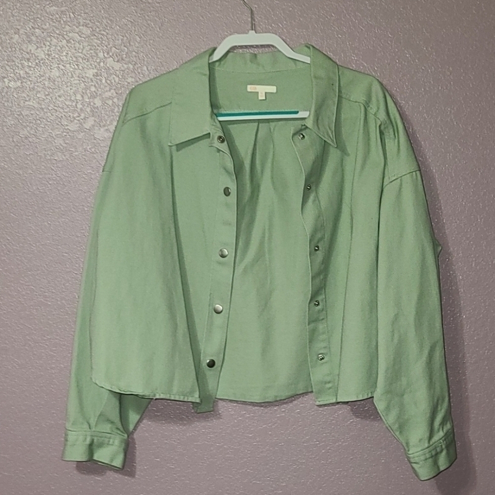 Sage Green Cropped Denim Jacket